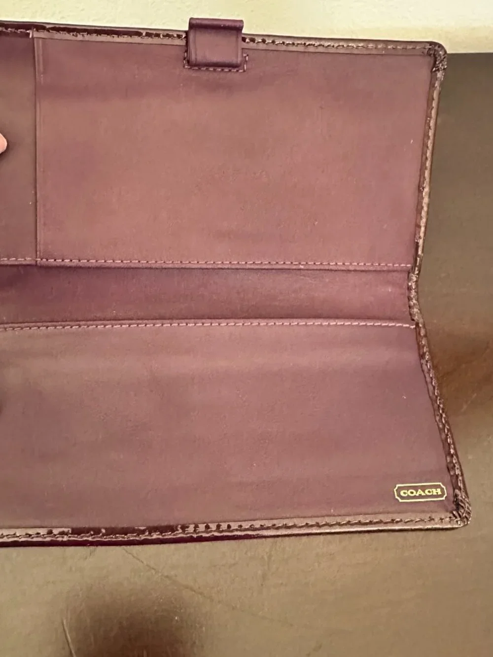 Coach Madison Burgundy Patent Leather Trifold Wallet With Check Book